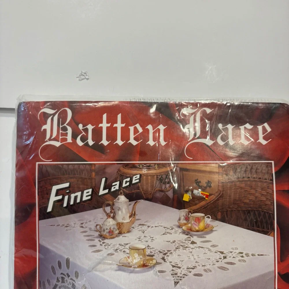 Batten Lace Fine Lace Vinyl Tablecloth White 60x90 Oblong JS-917 Seats 6-8 NEW